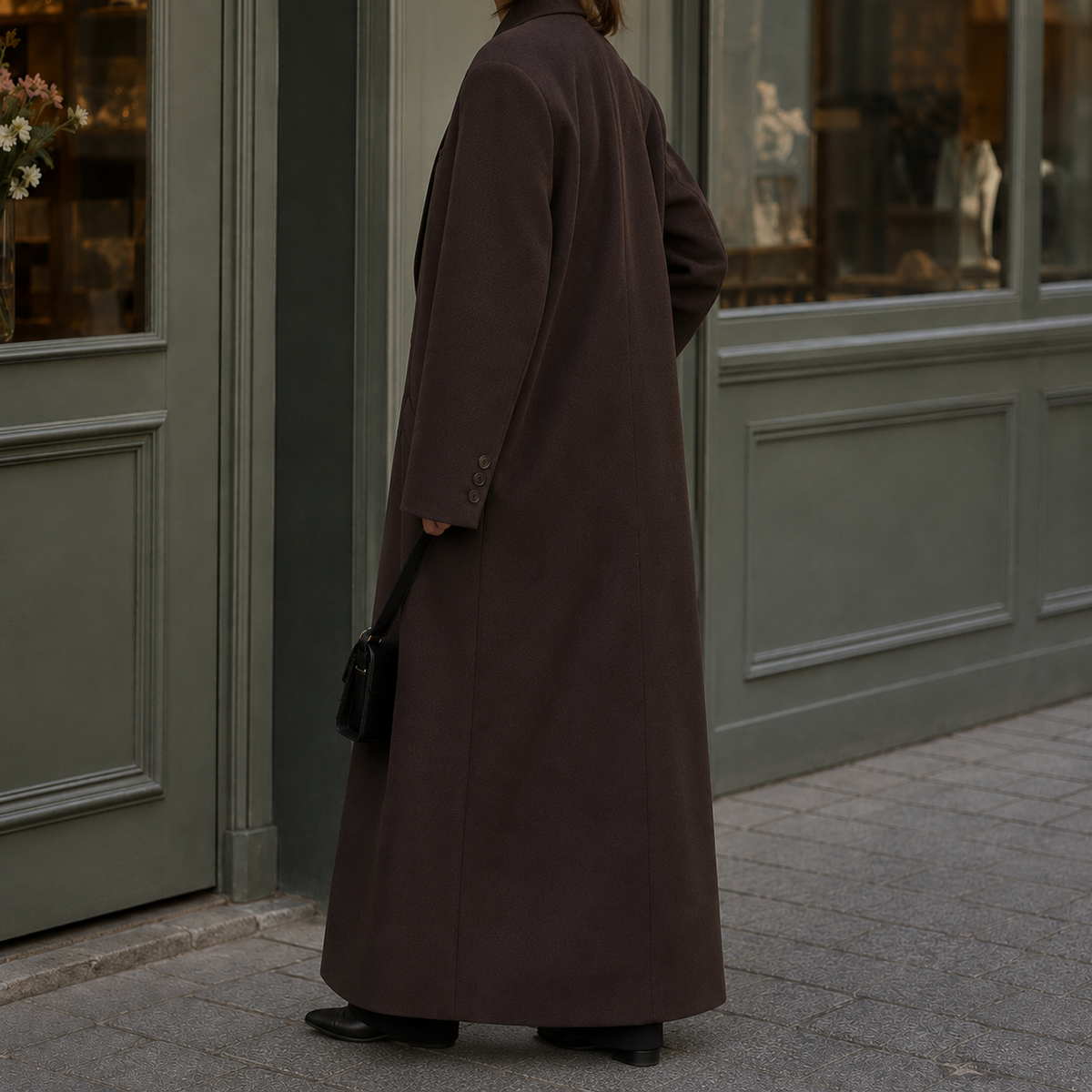 Overcoat Premium Wool Double-Breasted Floor-Length with Broad Lapels