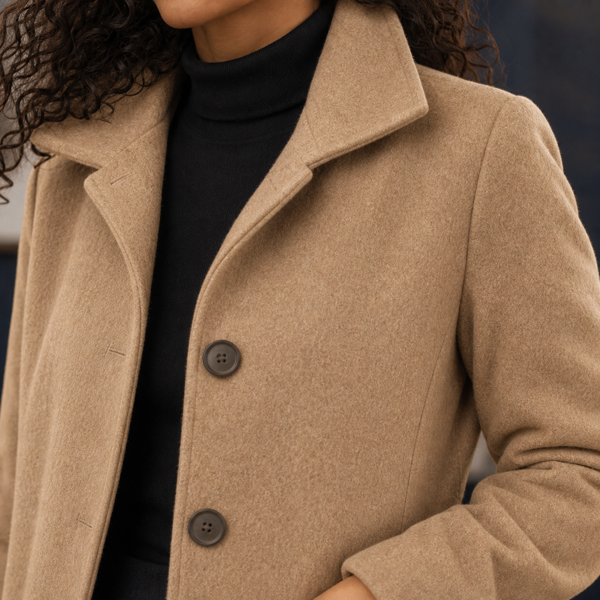 Coat Polyester Mid-Thigh Single-Breasted with Notched Collar