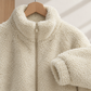 Zip Jacket Polyester Plush Textured with Stand Collar and Hand Pockets
