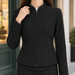 Stand Collar Jacket Polyester Fitted with Concealed Zip, High-Low Hem