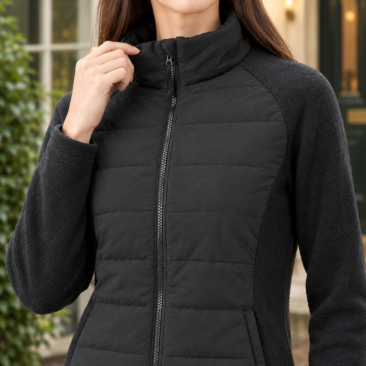 Quilted Jacket Polyester with Light Down-Filled Front and Stand Collar