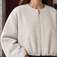 Cropped Jacket Polyester Brushed with Round Neckline and Zip Front