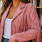 Jacket Polyester Western Fringe Cropped with Notched Lapel Collar