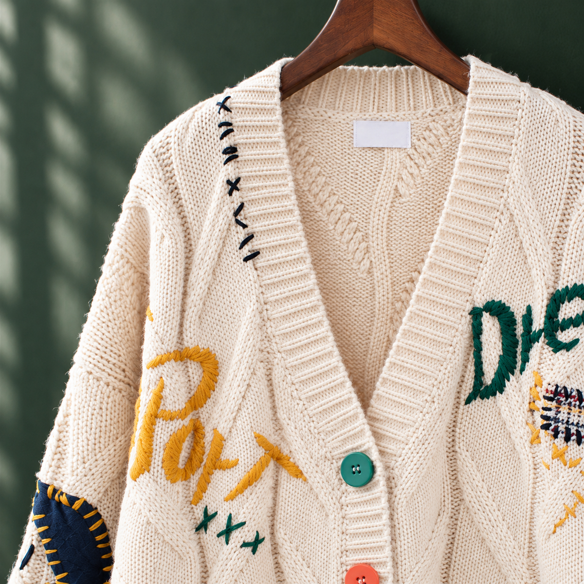 Embroidered Chunky Cable Cardigan