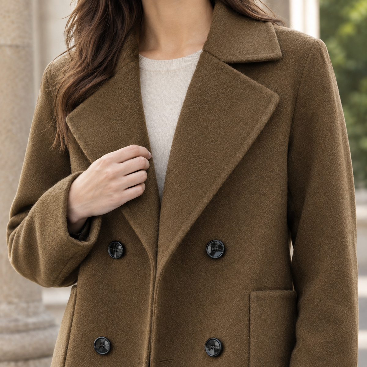 Jacket Polyester Double-Breasted Short Relaxed with Patch Pockets