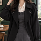 Overcoat Polyester Double-Breasted Longline with Buckled Cuff Straps