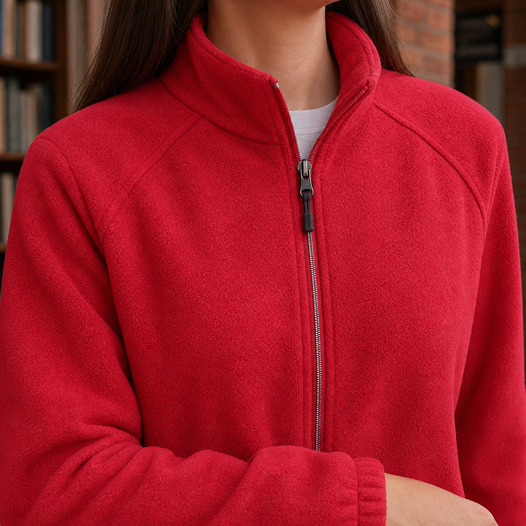 Fleece Jacket Soft Textured with High Stand Collar and Zip Pockets