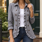 Gingham Jacket Polyester Fitted with Ruffled Front and Curved Hem