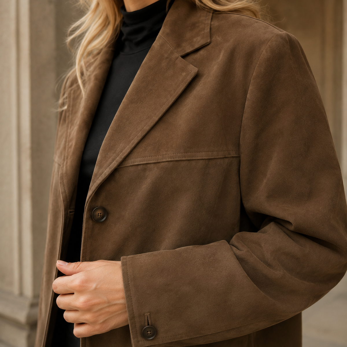 Jacket Faux Suede Relaxed Tailored with Broad Notched Lapels