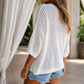 Open-Knit Cotton V-Neck Top