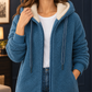 Fleece Jacket Plush Hooded Longline with Cream-Lined Hood and Zip