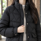 Quilted Jacket Duck Down Waist-Length with Stand Collar, Flap Pockets