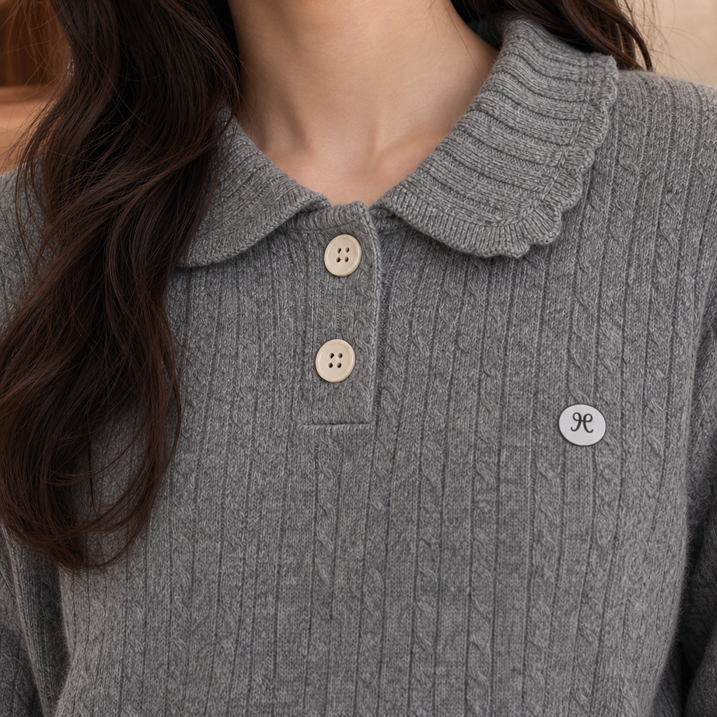 Finely Textured Polo Collar Jumper