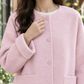 Jacket Wool Relaxed Short with Round Neckline and Covered Buttons
