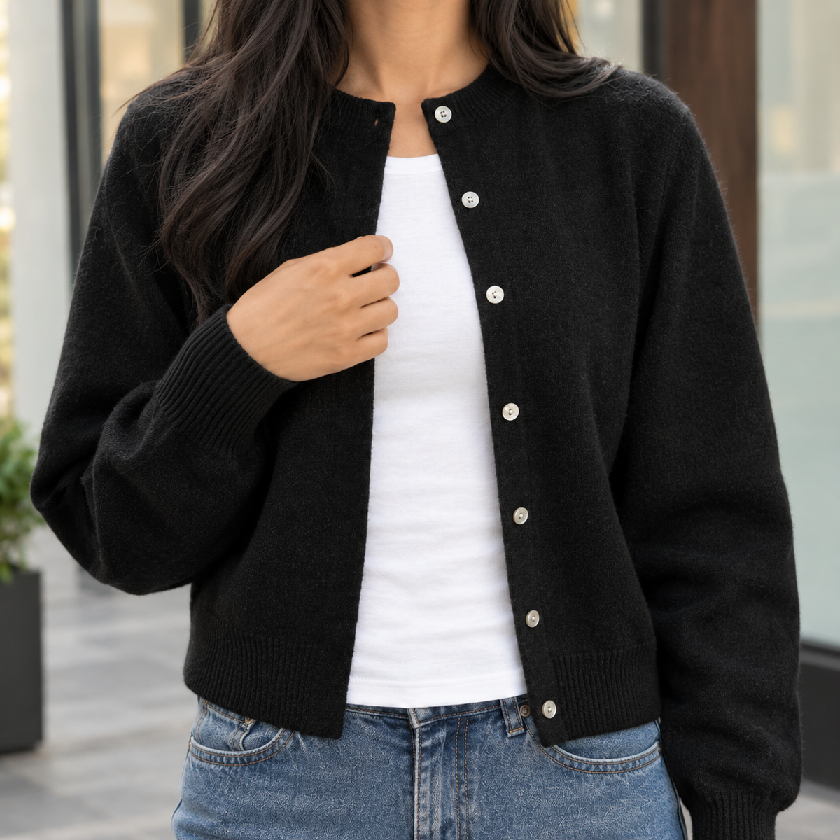 Round Neck Knitted Cardigan