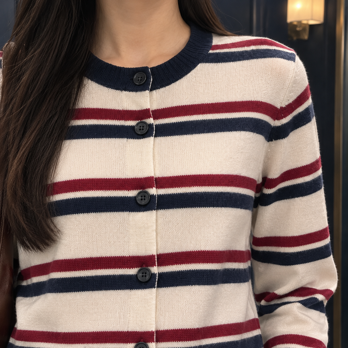 Striped Waist-Length Cardigan