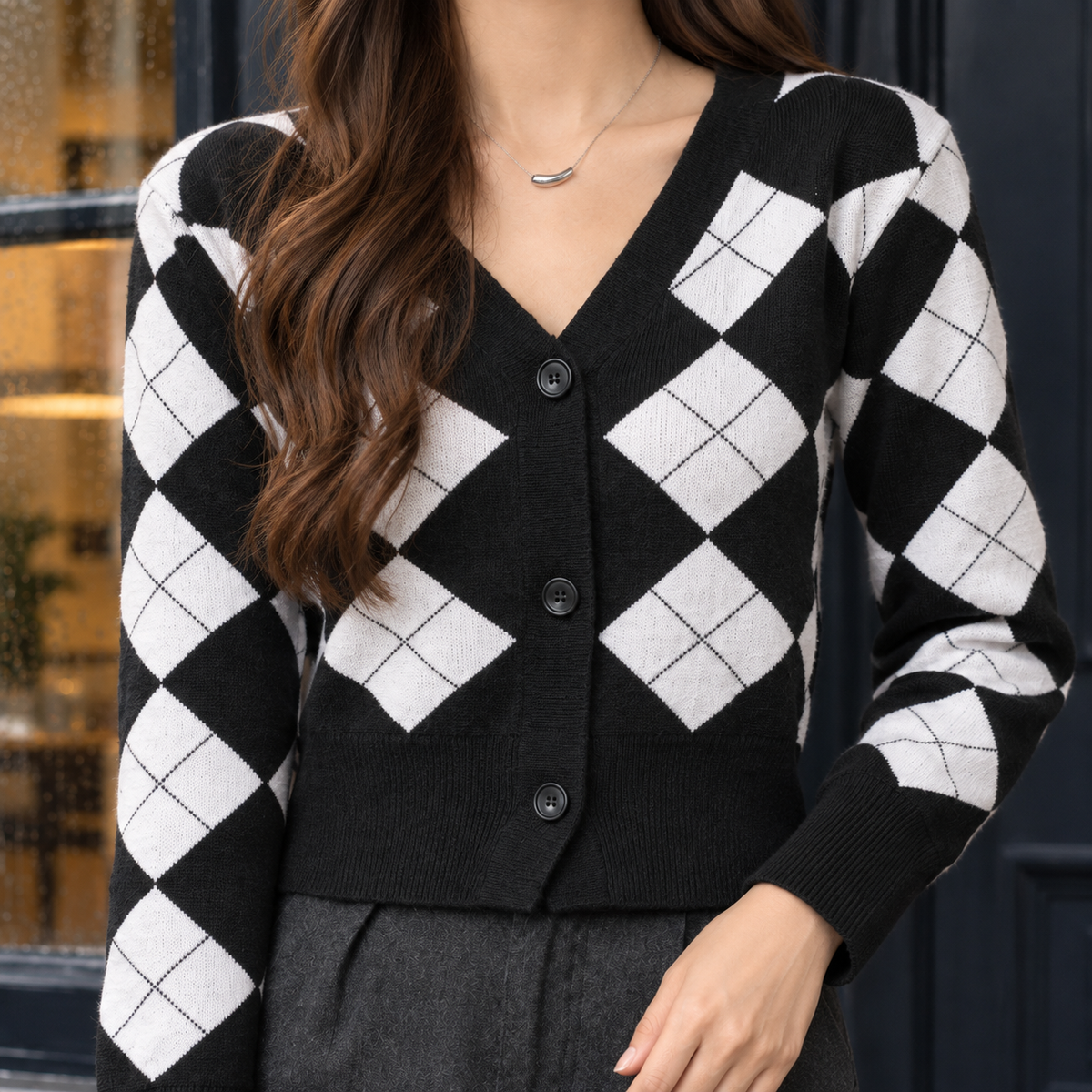 Argyle Cotton-Blend Cardigan
