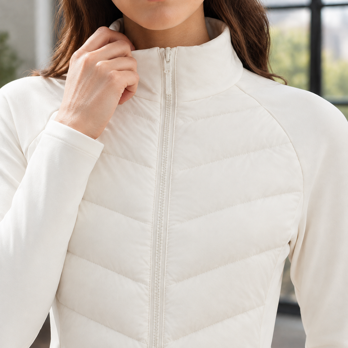 Quilted Jacket Polyester Chevron Quilting with Stand Collar and Zip