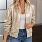 Bomber Jacket Polyester Metallic Shine Hip-Length with Ribbed Trims