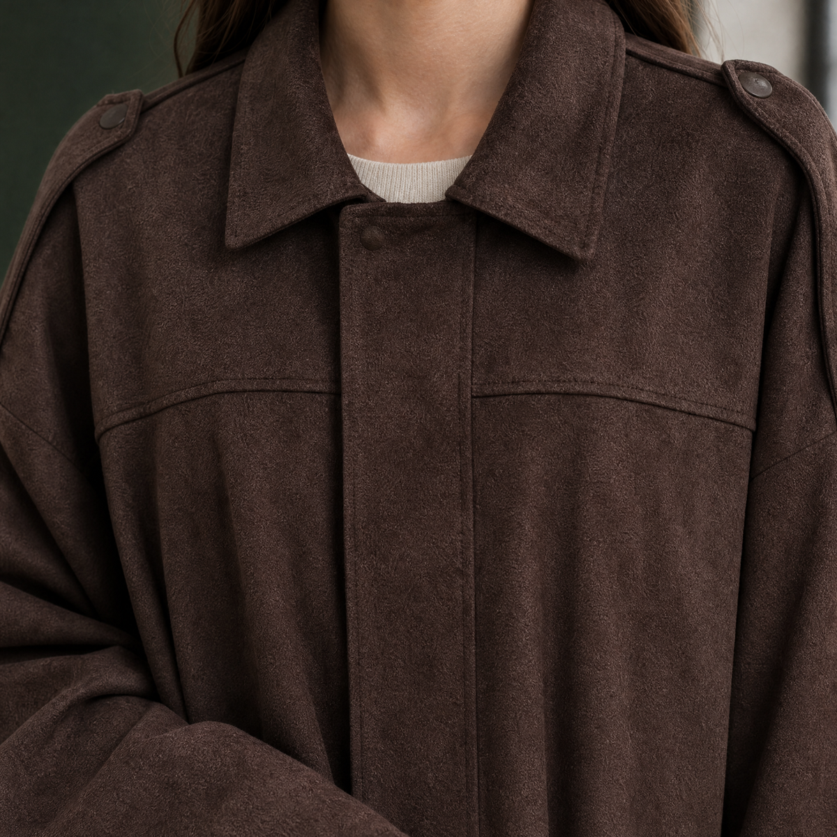 Bomber Jacket Faux Suede Loose Cropped with Concealed Zip, Bubble Hem