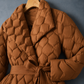Quilted Jacket Polyester Diamond Quilted with Shawl Collar and Belt