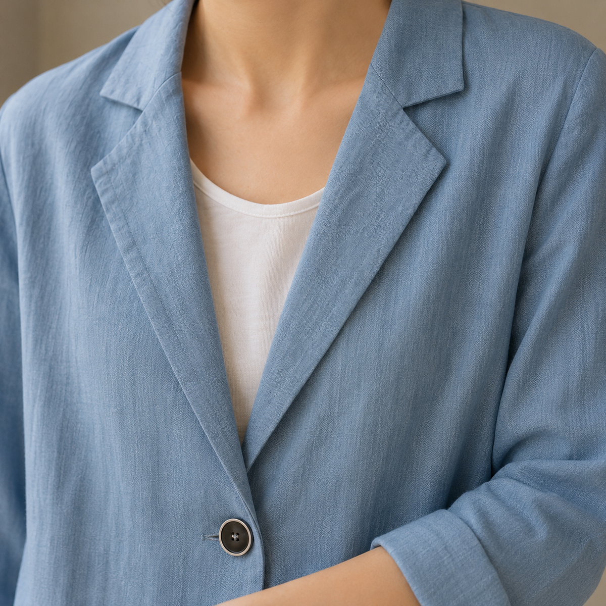 Blazer Polyester Relaxed Hip-Length with Two-Button Front
