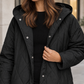 Hooded Quilted Jacket Polyester Diamond Stitching with Snap Front