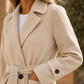 Overcoat Polyester Double-Breasted with Tie Belt and Notch Lapels