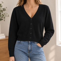 Smooth V-Neck Cardigan with Clean Shape
