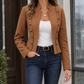 Military Jacket Polyester Cropped Fitted with Embossed Buttons
