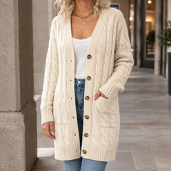 Cable Knit V-Neck Cardigan