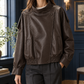 Moto Jacket Faux Leather Cropped with Pebbled Finish and Stand Collar