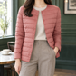 Quilted Jacket Lightweight Down Fill Slim with Collarless Neckline