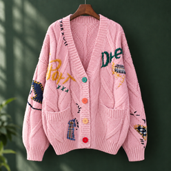 Embroidered Chunky Cable Cardigan