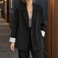Blazer Cotton Blend Relaxed Double-Breasted with Striped Cuffs