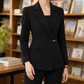 Blazer Polyester Wrap-Front Fitted with Notched Lapel and Slim Waist