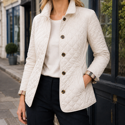 Quilted Jacket Polyester Diamond-Quilted with Checked Turn-Back Cuffs