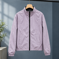 Panelled Jacket Polyester Cropped with Curved Seams and Full Zip