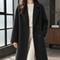 Coat Wool Blend Double-Breasted Long Loose with Notched Lapels