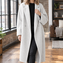 Coat Wool Blend Oversized Long with Broad Notched Lapels