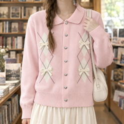 Bow Cardigan with Rounded Collar