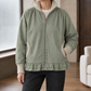 Zip Jacket Polyester Ruffle with Ribbed Contrast Trim and Double Hem