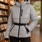 Quilted Jacket Polyester with Padded Hood, Zip Pockets and Belt