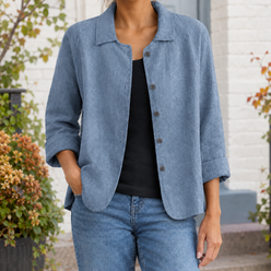 Blazer Polyester Relaxed with Open Notched Collar and Five Buttons