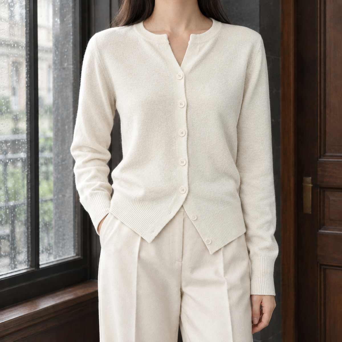 Fine Knit Button-Front Cardigan, Hip Length