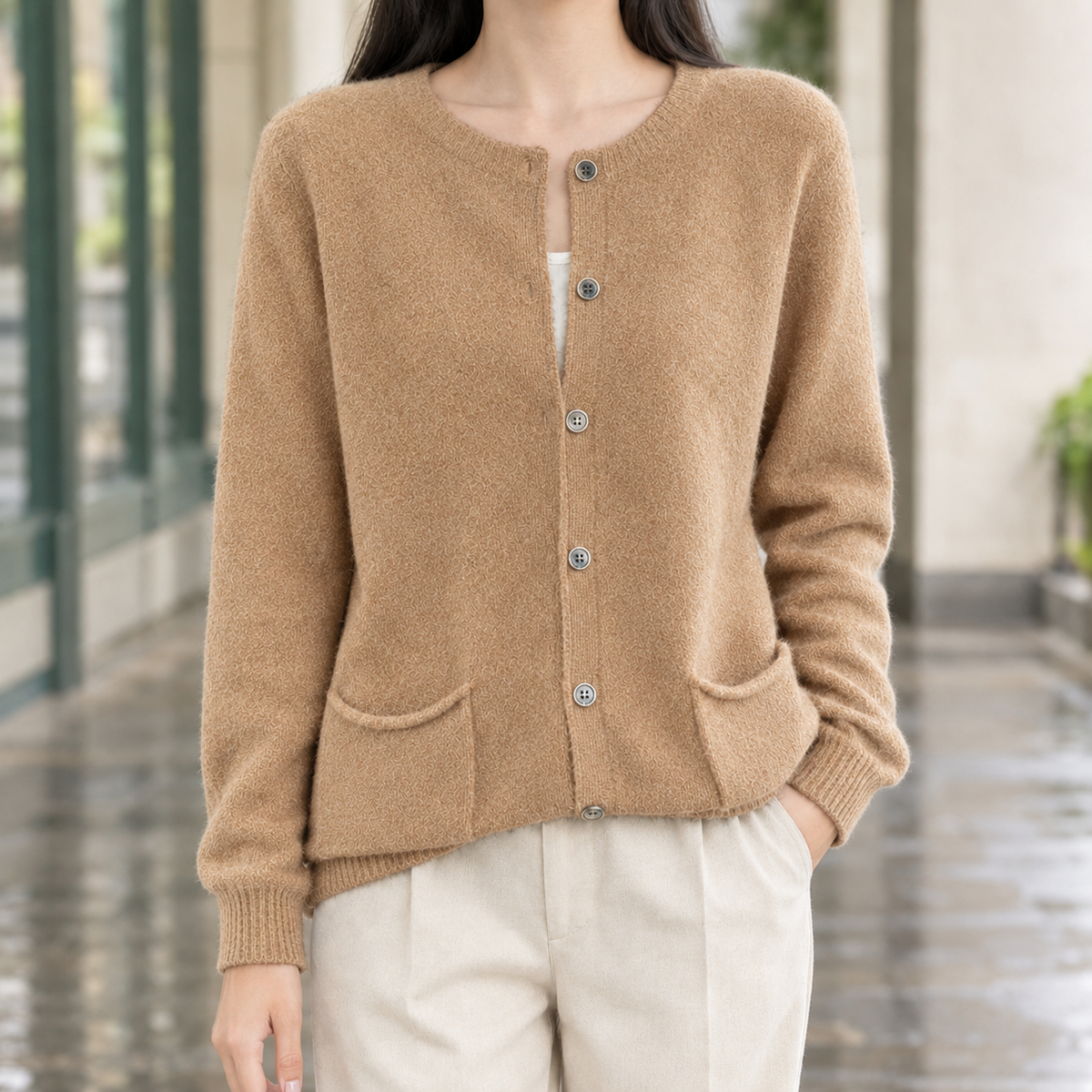 Cardigan with Curved Patch Pockets