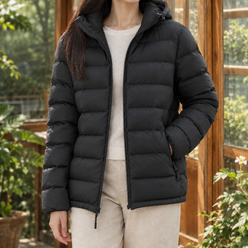 Puffer Jacket White Duck Down Filled with Hood and Full Zip