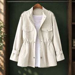 Utility Jacket Polyester Relaxed with Drawstring Waist, Zip-Snap Front