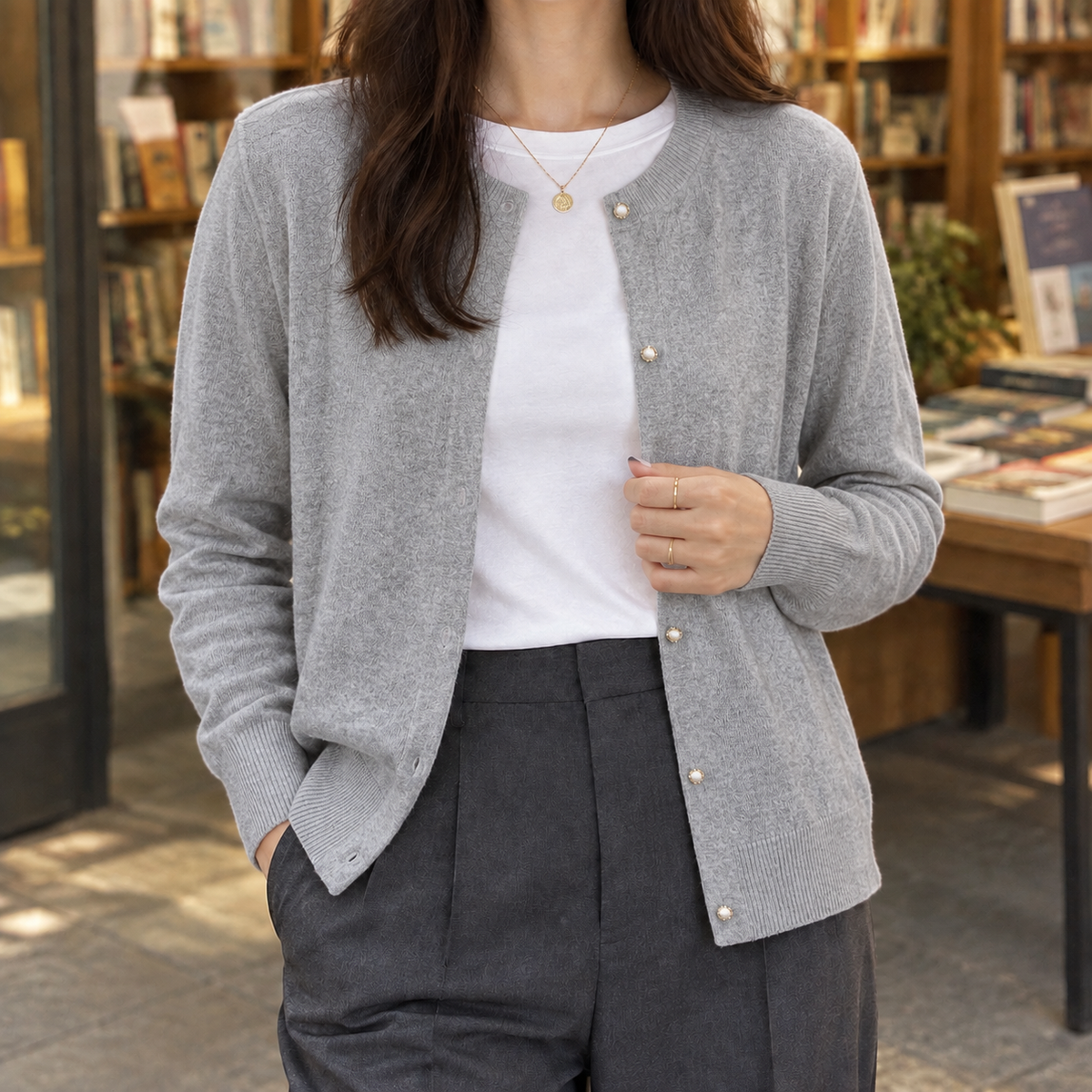 Relaxed Straight Pearl Cardigan