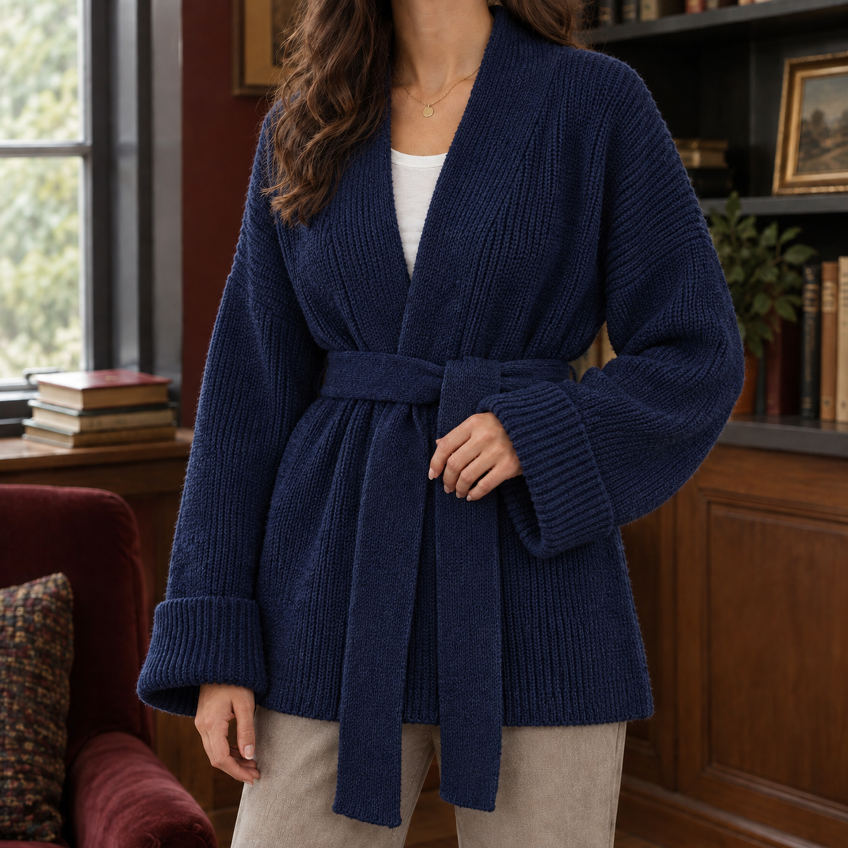 Belted Open-Front Cardigan